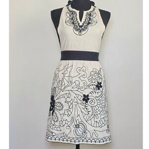 Anthropologie Womens Cream Black Amelia Apron Embroidered Boho Cottagecore folk